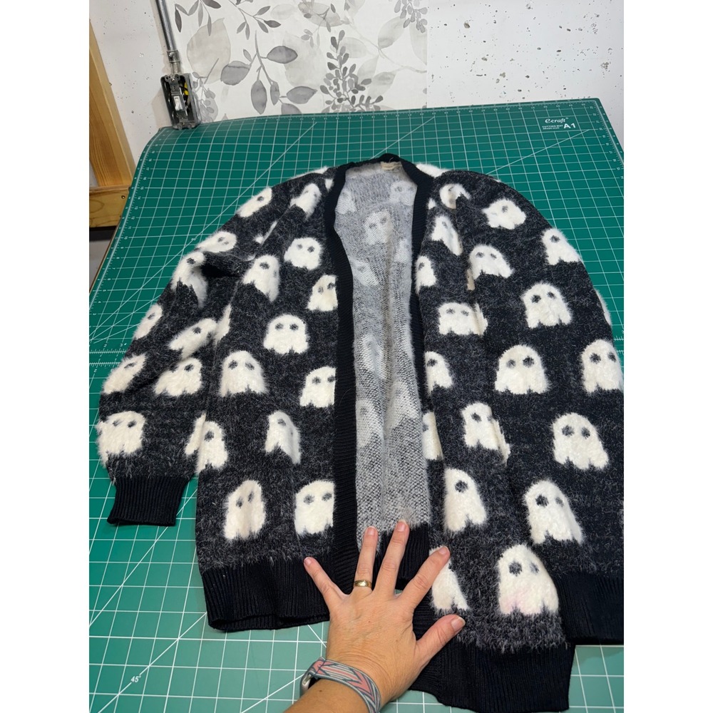 Kids Ghost Print Cardigan Sweater - Black & White